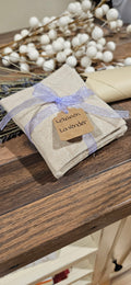 Lebanon Lavender dryer sachet in natural linen pouch tied with lavender ribbon and kraft tag